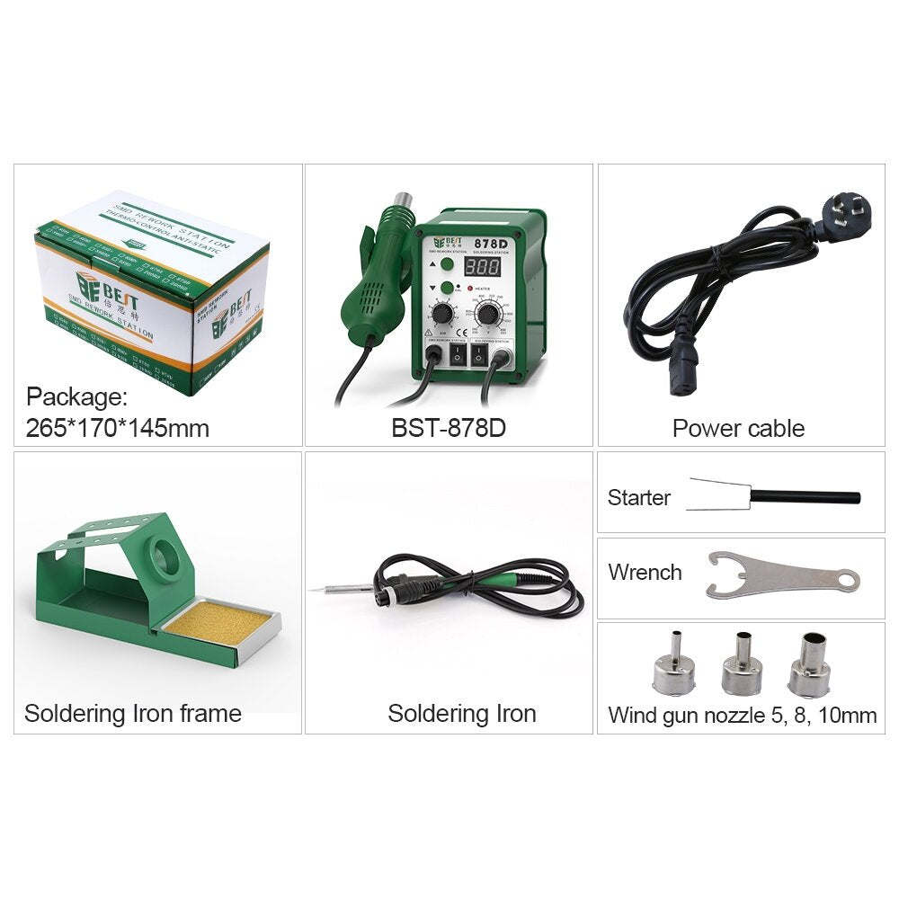 2 in 1 110V/220V Digital Display Lead-free Hot Air Gun Soldering Rework Station with 3 Nozzles