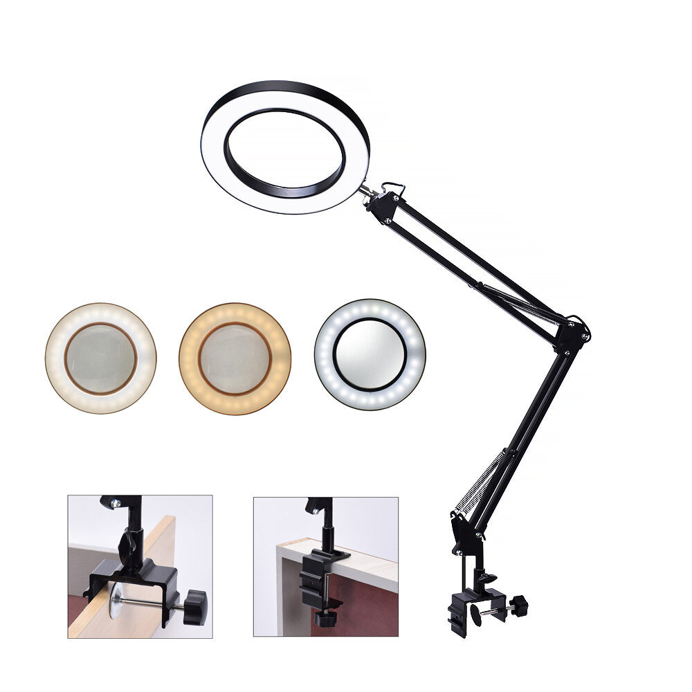 Flexible Desk Magnifier 5X USB LED Magnifying Glass 3 Colors Illuminated Magnifier