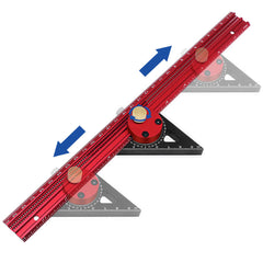 Premium Aluminum Carpentry Precision Scribe Ruler - T-Type, Hole Marking, Woodworking Square, 300mm/400mm, Red