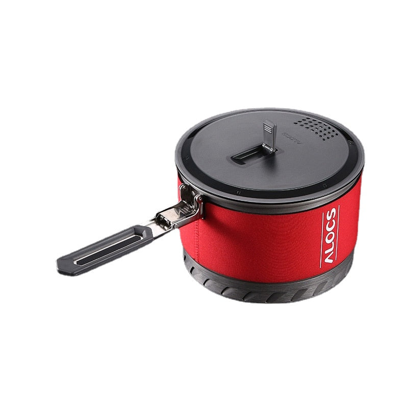 Outdoor Heat Exchange Camping Cooking Pot Cookware Folding Handle For Hiking Backpacking Picnic