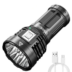 Super Bright Type-C Rechargeable ABS Housing Flashlight with 18650 Battery COB Side Light 500m Long Range Powerful LED Torch Camping Lantern