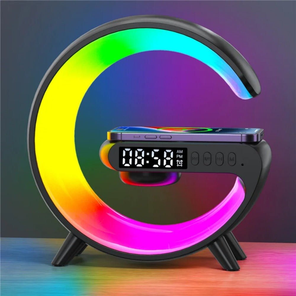 15W Fast Wireless Charging Bedside Lamp with Bluetooth Speaker, 9 Light Modes, AUX & TF Card Support, Mini Size