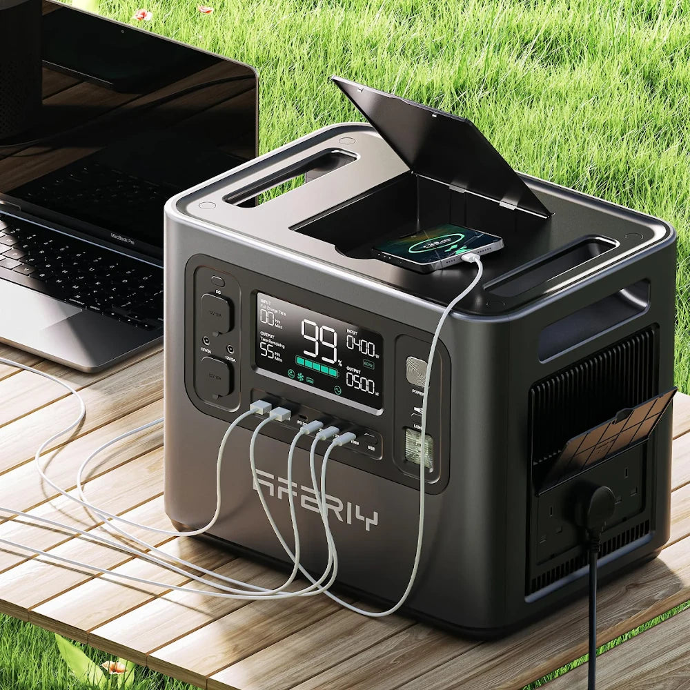 2400W 2048Wh LiFePO4 Portable Power Station with 1 x 200W Solar Panel, UK Plug, App Control & UPS for Camping & Home Backup
