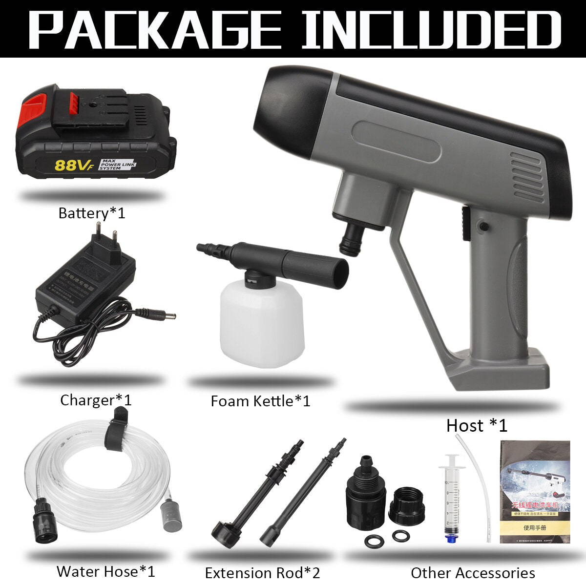 48VF/88VF/118VF Cordless High Pressure Washer Car Washing Machine Water Spray Guns Car Cleaner