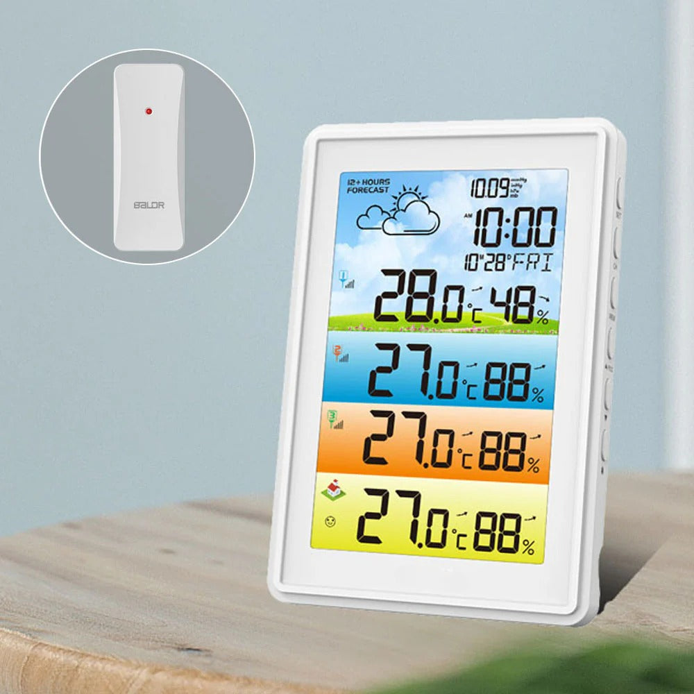 3 Sensors Weather Station Wireless Indoor Outdoor Thermometer with Alarm Clock / Calendar / Weather Forecast