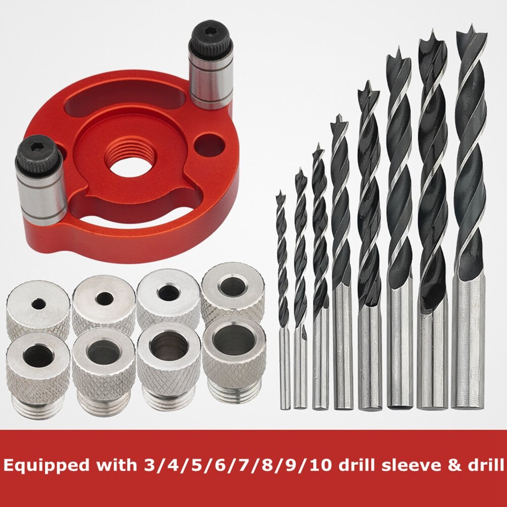 Single Hole Positioning Puncher for Woodworking with Drill Bit Sets, 3-10mm, Red/Black, Precise & Versatile Tool