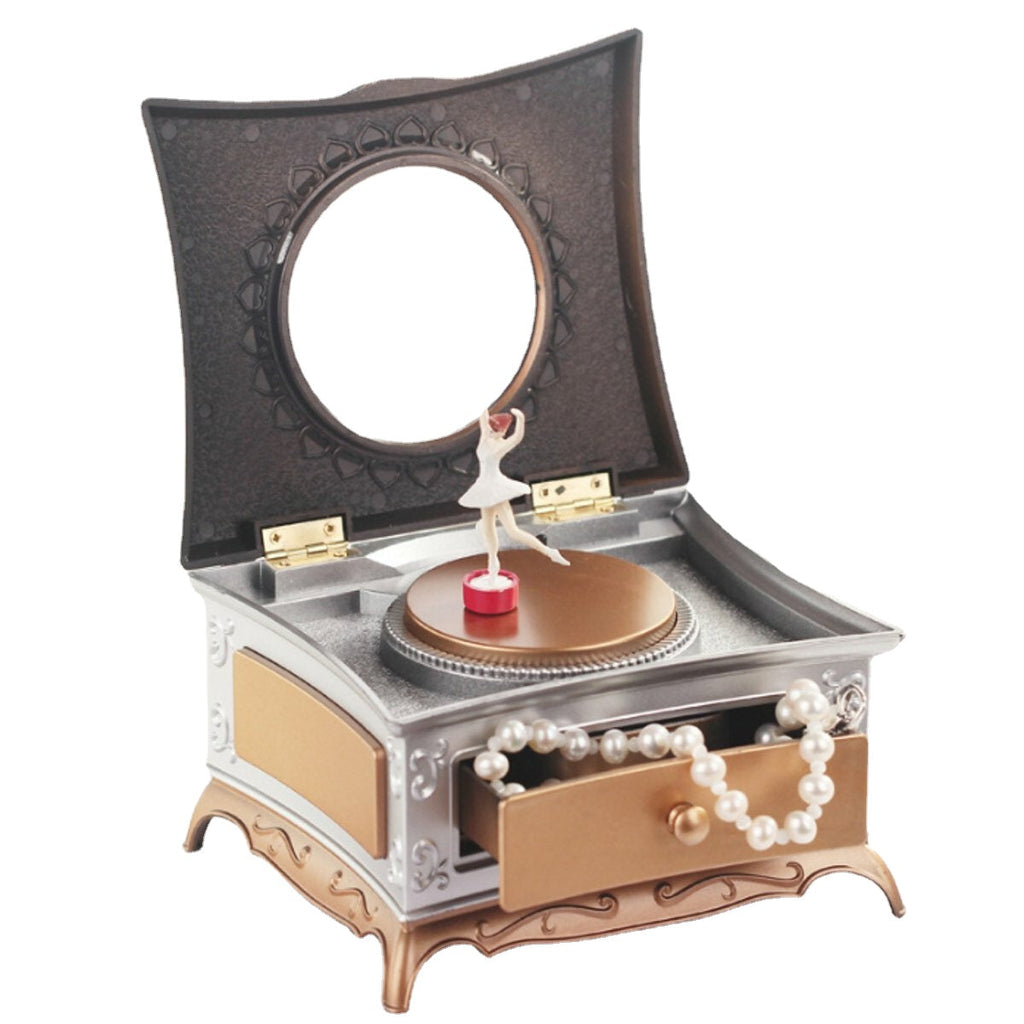 Classical Rotating Girl Music Box Jewelry Storage Box & Makeup Mirror Kids Decorations