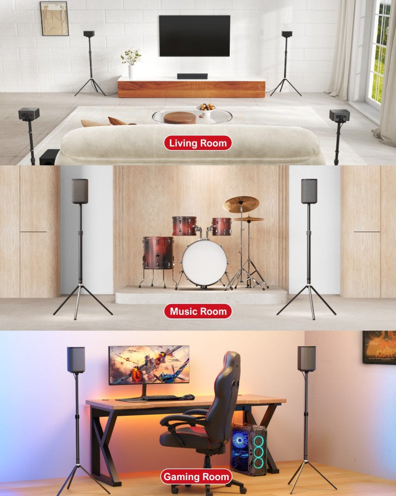 410W 7.1CH Soundbar with 2x Steady 300 Stands Virtual Surround Sound System with 4 Wired Surround Speakers and 6.5" Wireless Subwoofer Home Theater SurroundX Soundbar Subwoofer with 2x Pairs of Steady 300 Surround Speaker Stands