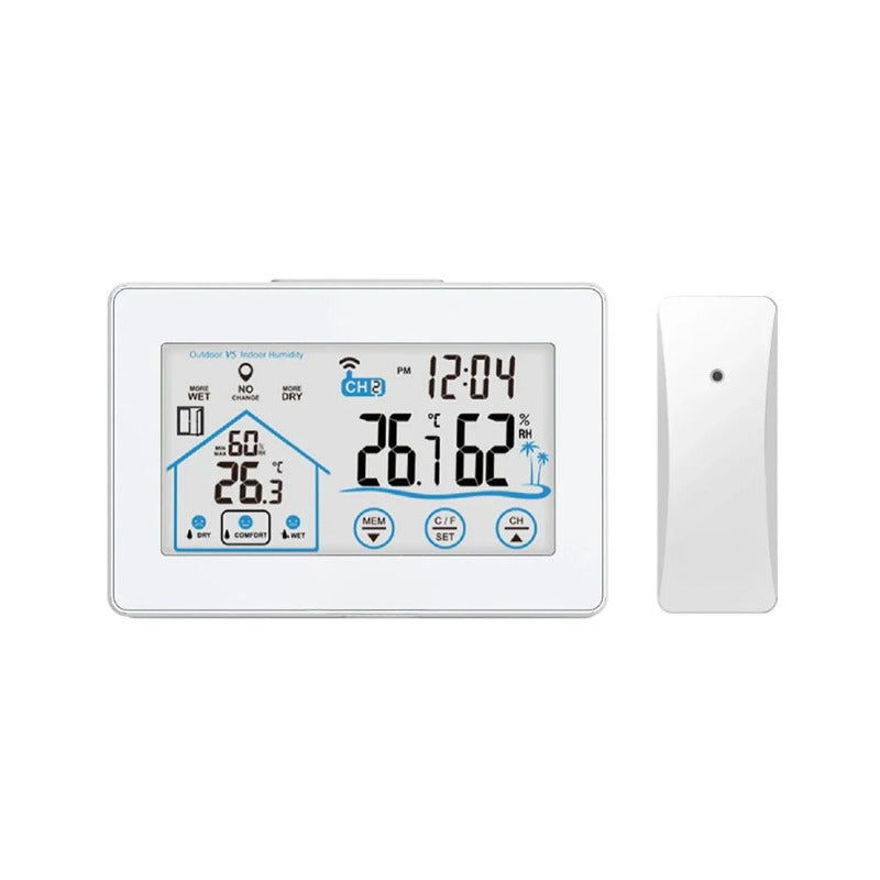 Wireless Weather Station Alarm Clock Touch Screen In/Outdoor Thermometer Hygrometer Forecast Calendar Comfort Indicator Wireless Remote Sensor