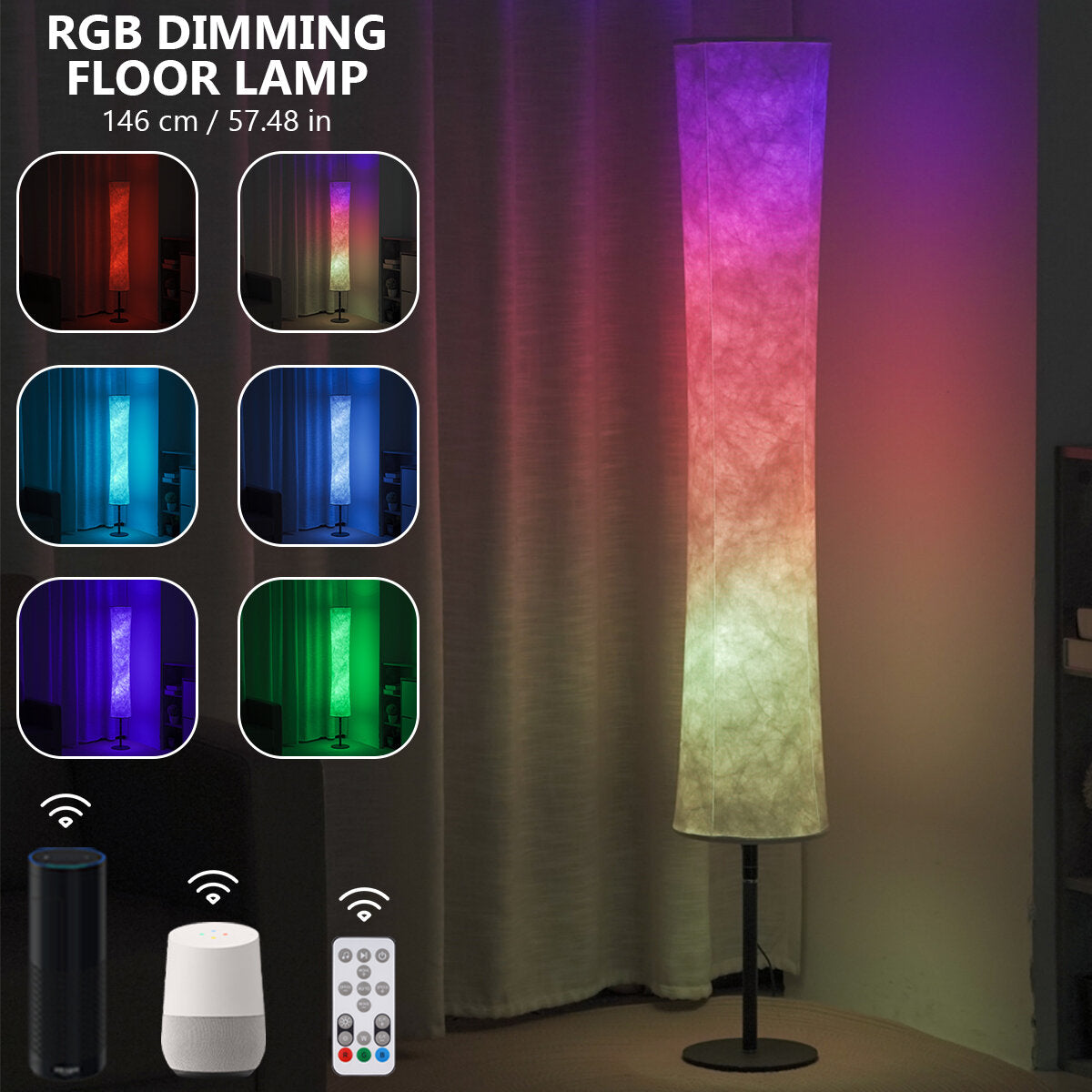 57'' Smart LED Floor Lamp RGB Music Fabric Standing Dimmable Light APP+Remote