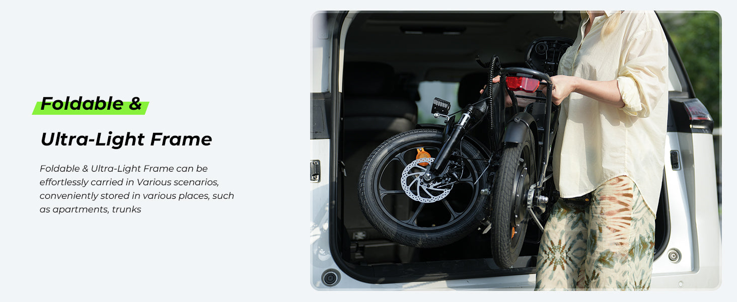 Electric Bike 36V 10.4AH 250W(Peak 500W) Motor Recommended Top Speed 25KM/H 16inch Tire 55-88KM Max Mileage 120KG Max Load