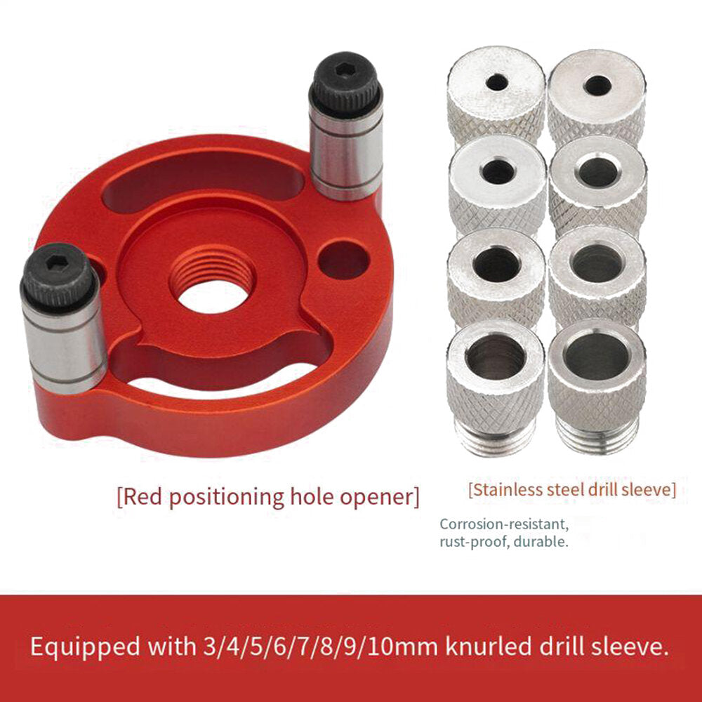 Single Hole Positioning Puncher for Woodworking with Drill Bit Sets, 3-10mm, Red/Black, Precise & Versatile Tool