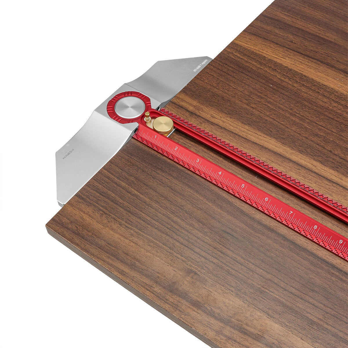 Metric Woodworking Line Scriber T-Square Ruler, Aluminum Alloy, 650mm, Hole Positioning Gauge, Red/Silver