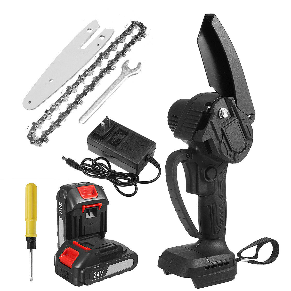 4inch 24V Rechargeable Brushless Electric Chain Saw Woodworking Tool Wood Cutter ChainSaws