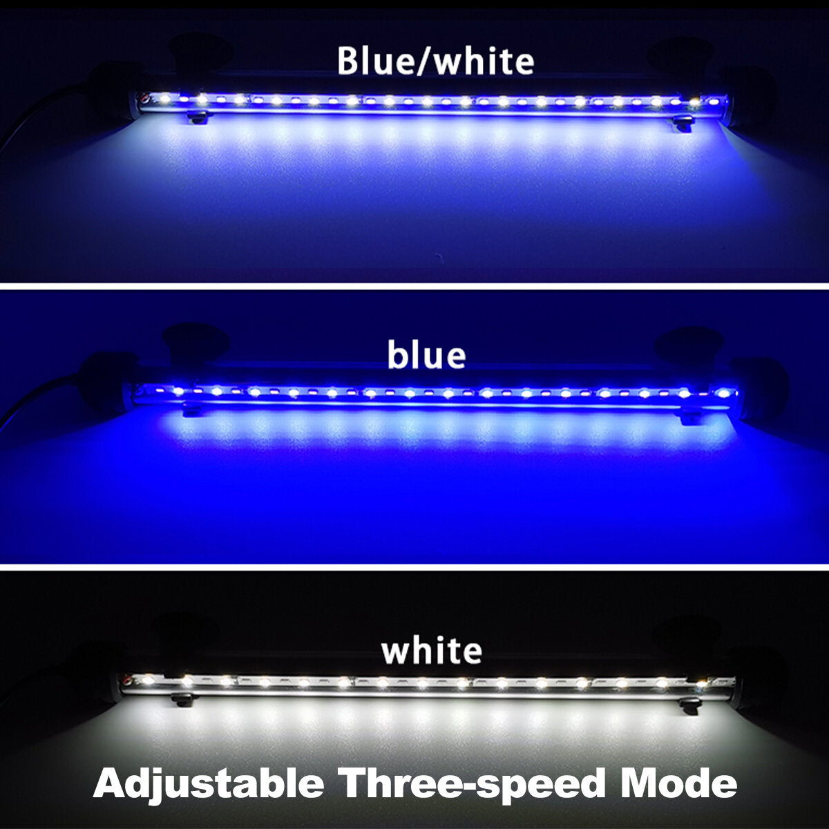 13.2W 18-90CM Fish Aquarium Tank 12V LED 3modes Submersible Light Underwater White + Blue Lamp Lantern
