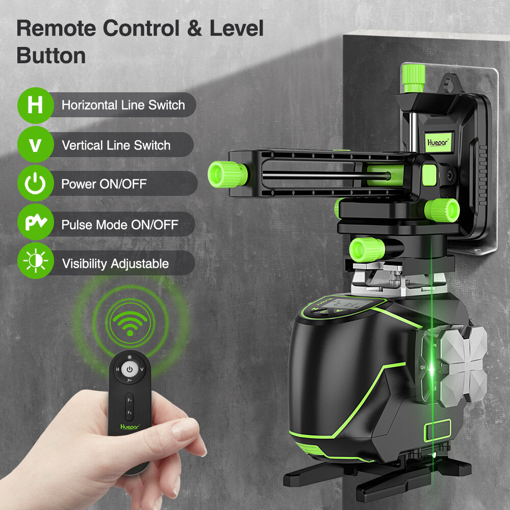 16 lines 4D Cross Line Laser Level Bluetooth & Remote Control Functions Green Beam with Hard Carry Case