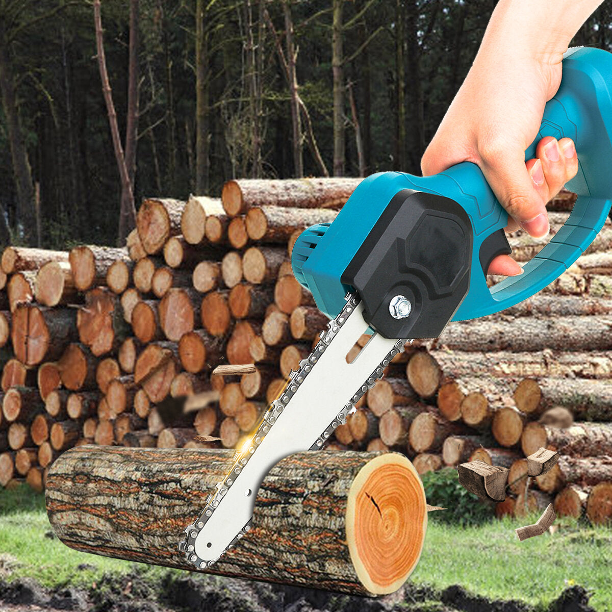 6inch 600W Electric Chain Saw Rechargeable Stepless Speed Saws Wood Cutter Woodworking Tool