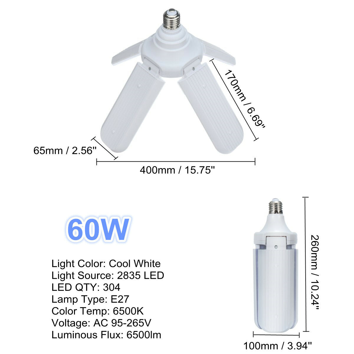 E27 Two Three Four Leaves Deformable Foldable LED Garage Shop Work Light Bulb Ceiling Lamp AC95-265V