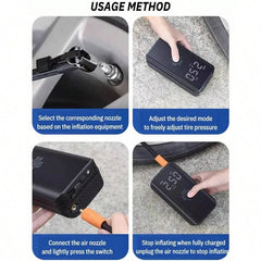 80W Smart Wireless Bike Pump - 150PSI, 3600mAh, Digital Display, Quiet, for Motorcycle/Car/Bike/Boat/Ball
