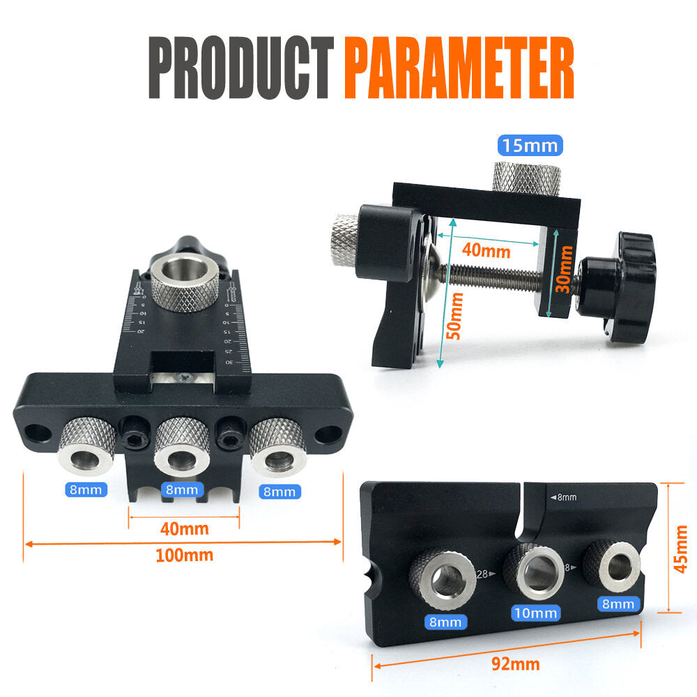 Three-in-One Positioning Hole Puncher for Woodworking - Compact, Durable, CNC Machined, Anodized Finish, 6061 Aluminum Alloy