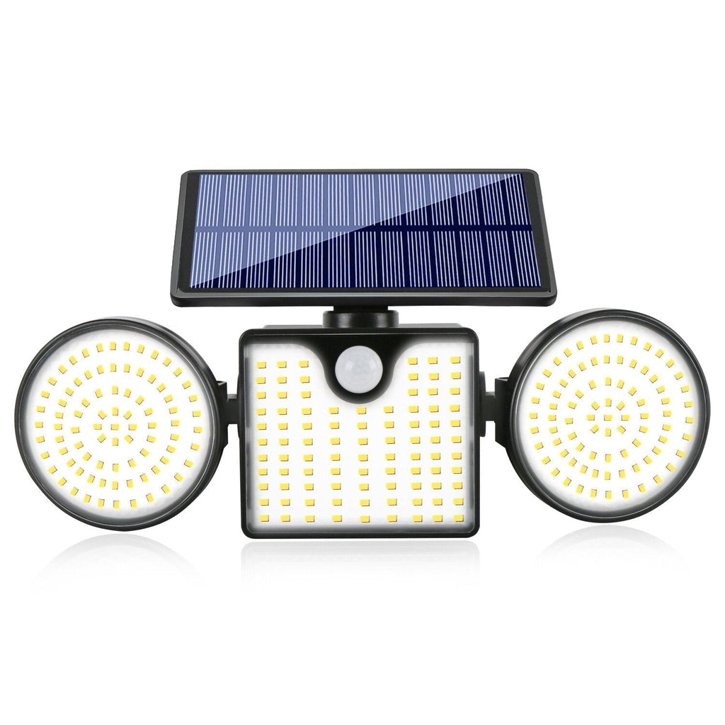 260LED Solar Wall Light Outdoor Courtyard Motion Sensor Security Lamp Round Three-head Spotlight for Garden Aisle Waterproof