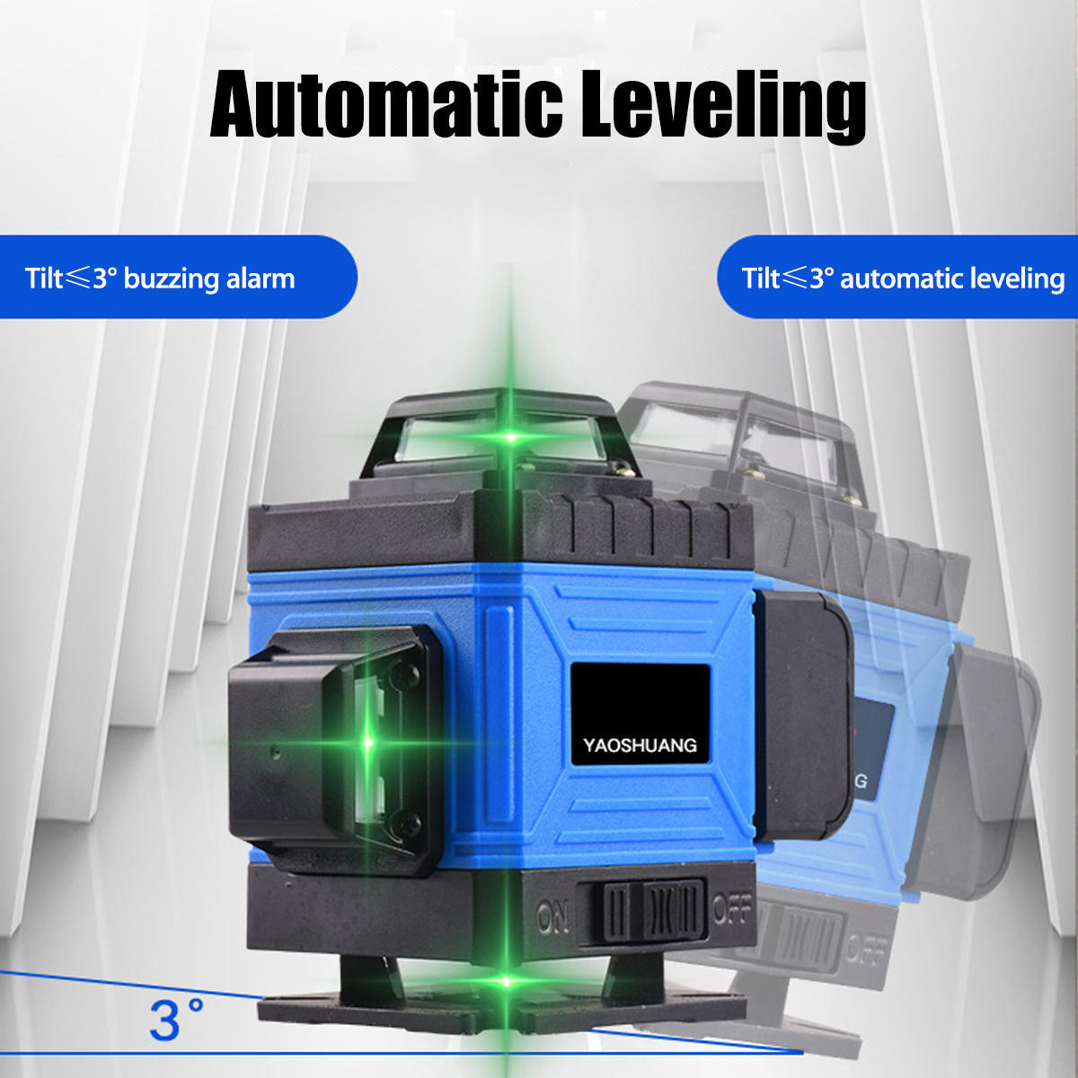 3D 360 12 Lines Green Laser Level Auto Self Leveling Horizontal Vertical