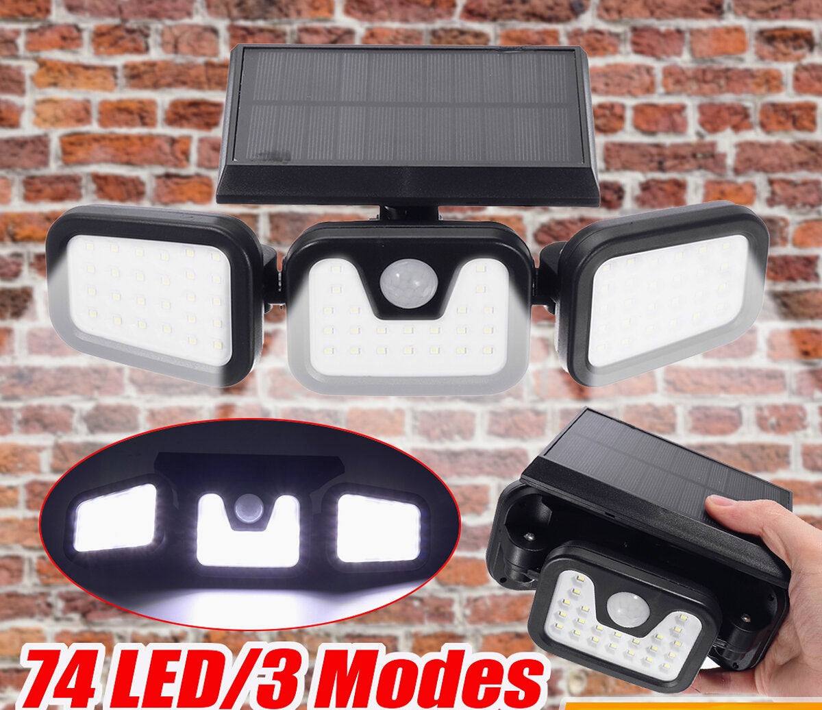 74LED Waterproof Solar Power PIR Motion Sensor Wall Light Outdoor Garden Lamp