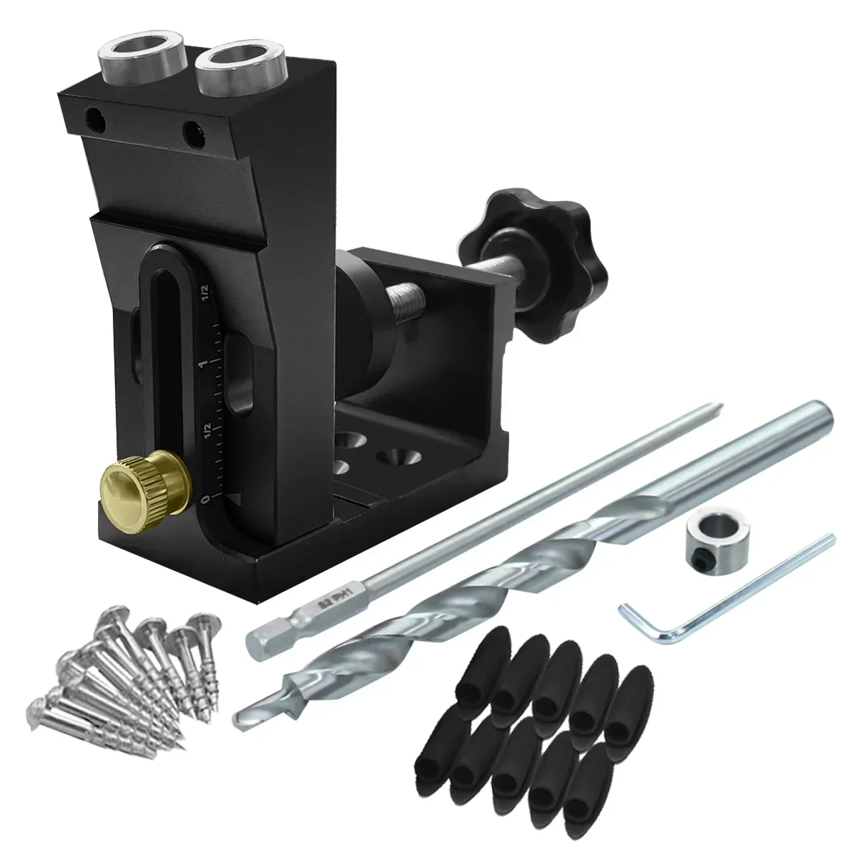 Aluminum Alloy Pocket Hole Jig Kit with 15-Degree Locator, 9.5mm Drill Bit, Metric/Imperial Scale for Woodworking