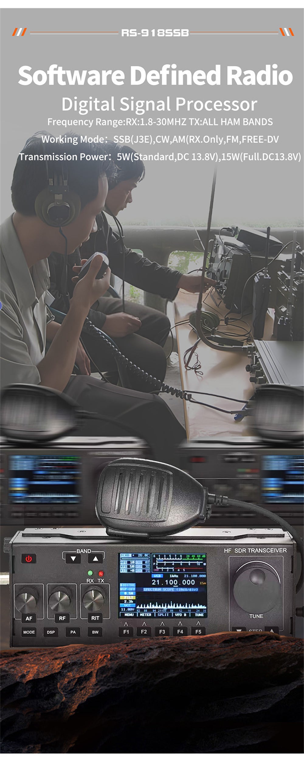 Portable HF SDR SSB Transceiver RS918 amateur Radio vehicle mounted CB ham mobile transceiver car two way radio