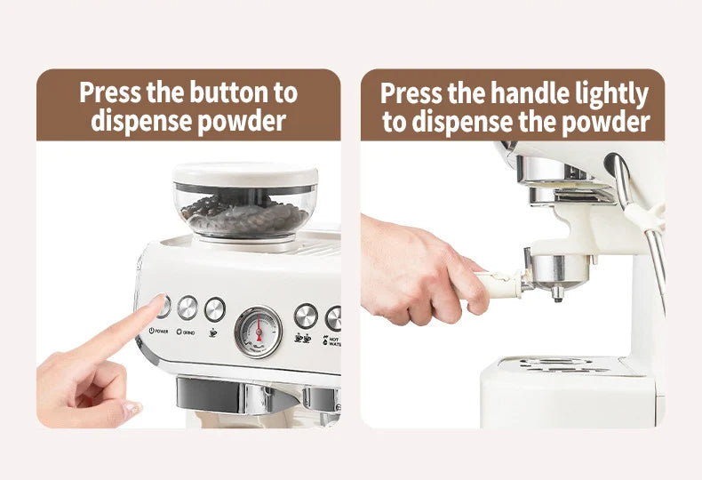 1450W 20 Bar Espresso Machine with Built-in Grinder Visual Pressure Gauge 2L Water Tank Steam Wand Pre-Infusion Cappuccino Latte Machine