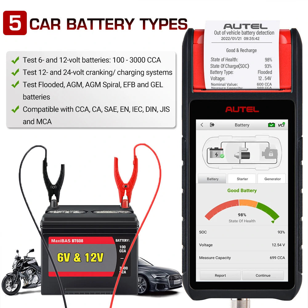 Car Battery Tester Scanner 12V 24V 100-3000 CCA Battery Analyzer All System Diagnostic Battery Registration Tool