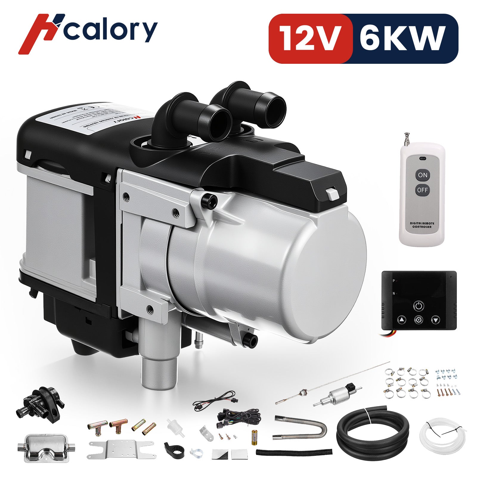 12V 6KW Water Plumbing Heater Remote Control LCD Monitor Gasoline Diesel Air Car Heater Universal for Truck SUV Bus RV Boats