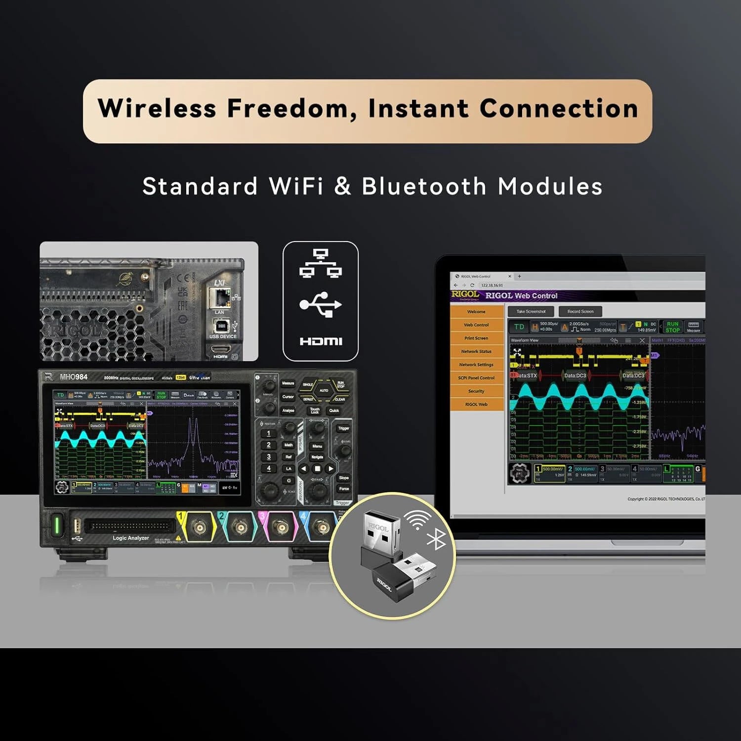 High Precision Digital Oscilloscope 4 Channels 800MHz Bandwidth 12-Bit Resolution 4GS Sampling Rate Touchscreen USB HDM Signal Analysis