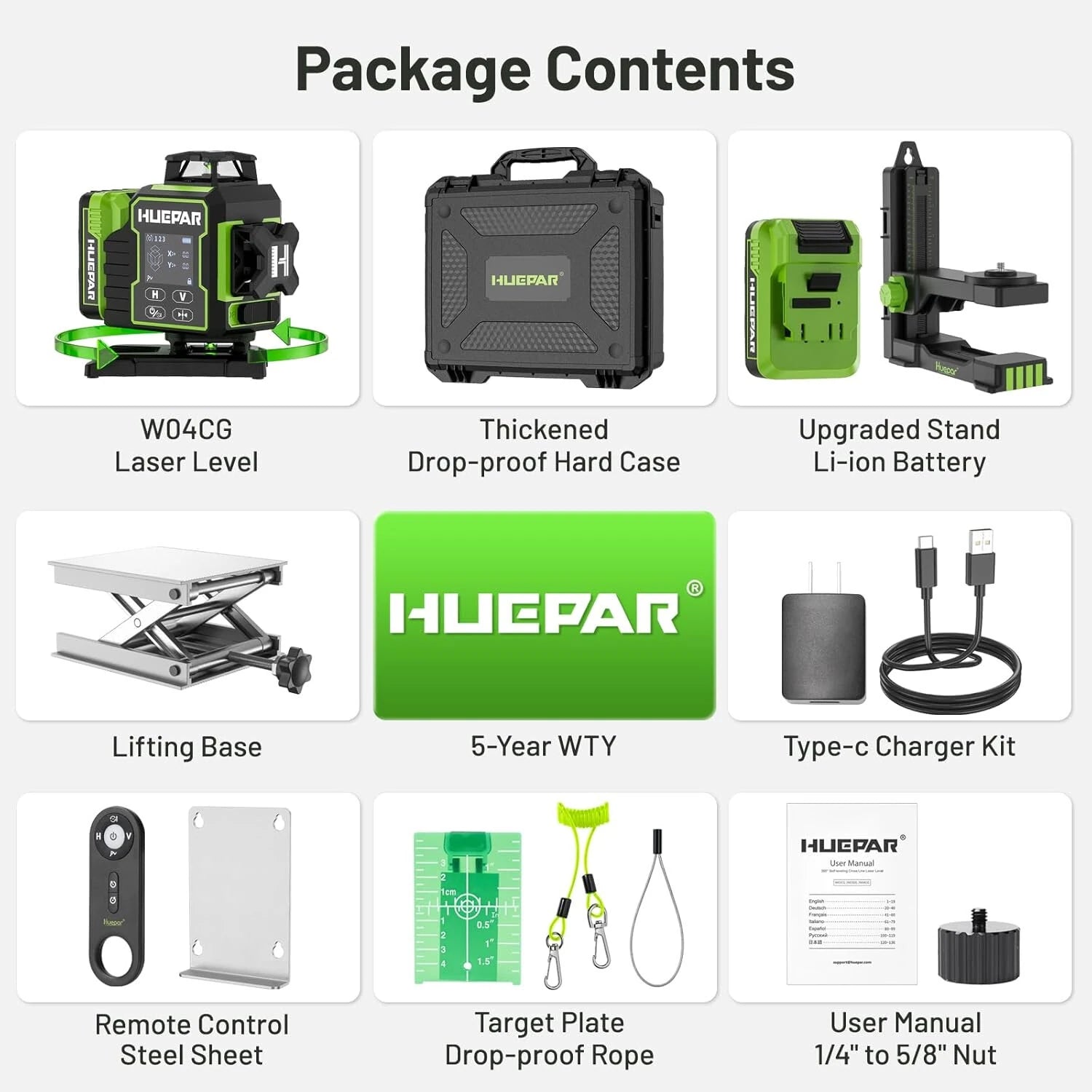 3D 12-Line / 4D 16-Line Green Laser Level, Bluetooth Control, Self-Leveling, LCD, Rechargeable Battery & IP54 Protection