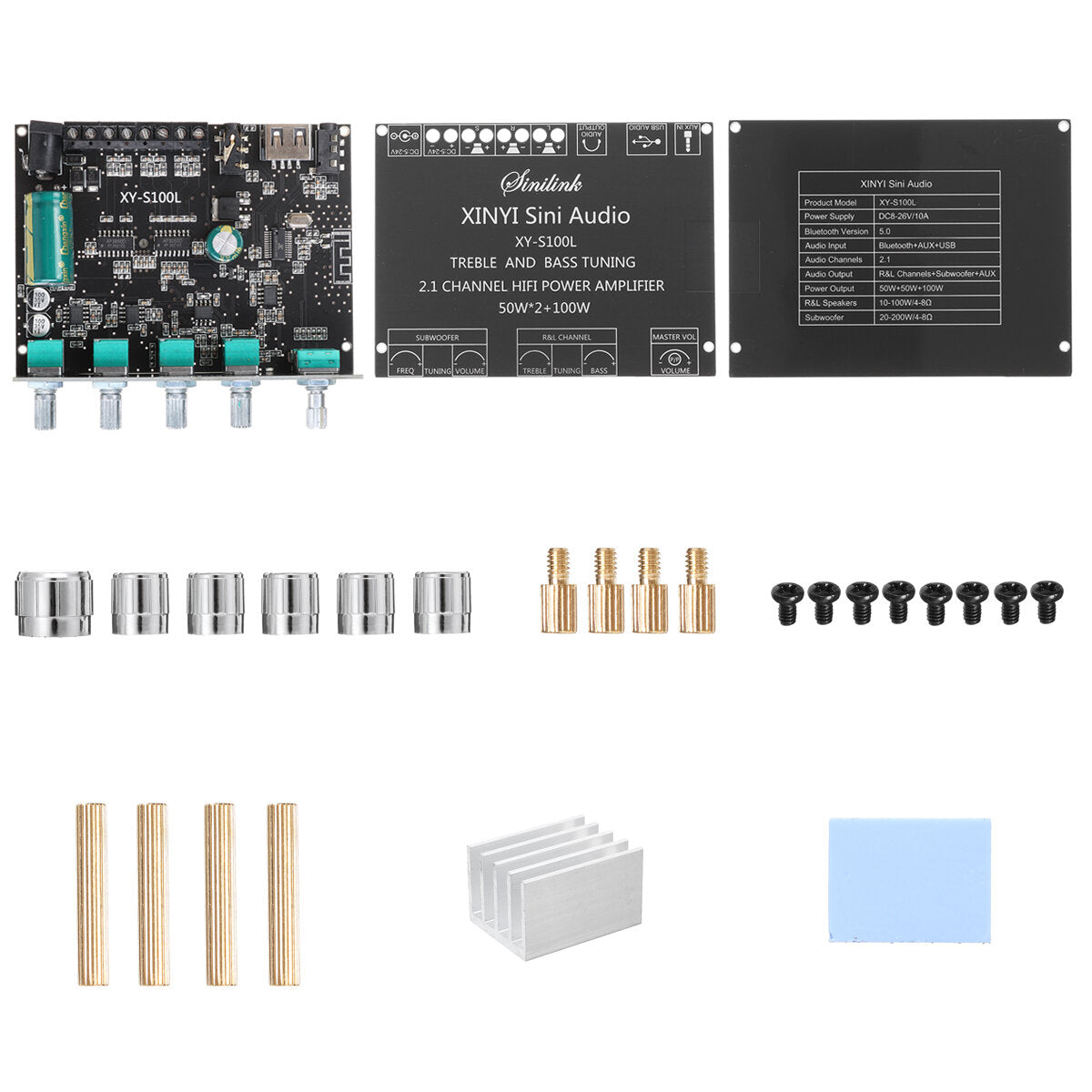 Bluetooth 5.0 Subwoofer Amplifier Board 50WX2+100W 2.1 Channel Power Audio Stereo Amplifier Board Bass AMP