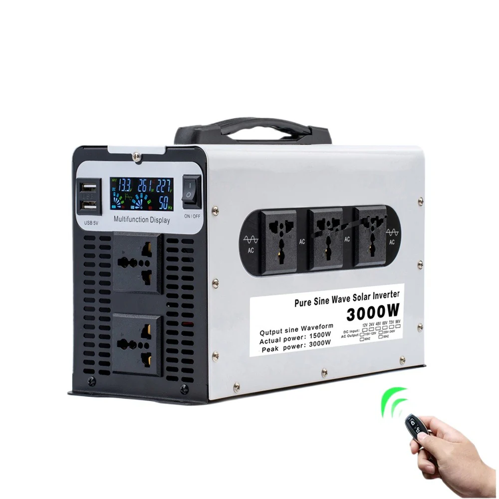 GreenZech VR 1500W Inverter | 3000W Peak Power | 12V 24V 48V 60V 72V to 110V 220V | 5-Socket Pure Sine Wave Converter