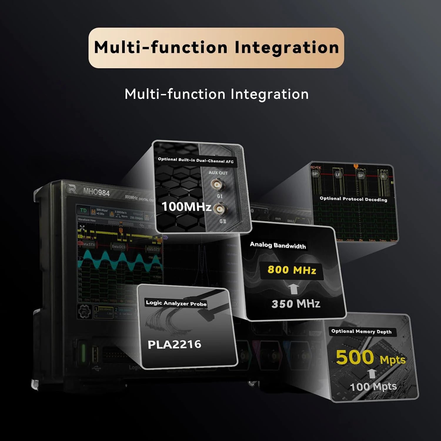 High Precision Digital Oscilloscope 4 Channels 800MHz Bandwidth 12-Bit Resolution 4GS Sampling Rate Touchscreen USB HDM Signal Analysis