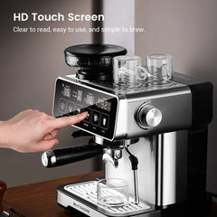 Espresso Coffee Machine 20Bar 1150W with Built-in Conical Burr Grinder PID & NTC 51mm Portafilter Manual Steam Wand