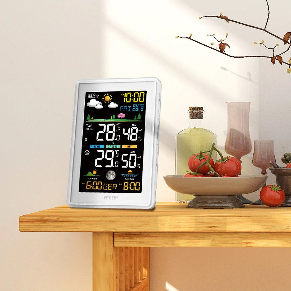 Wireless Digital Color Display Weather Station Clock Barometer Thermometer Hygrometer Trend Sun Time Forecast Sensor -40℃