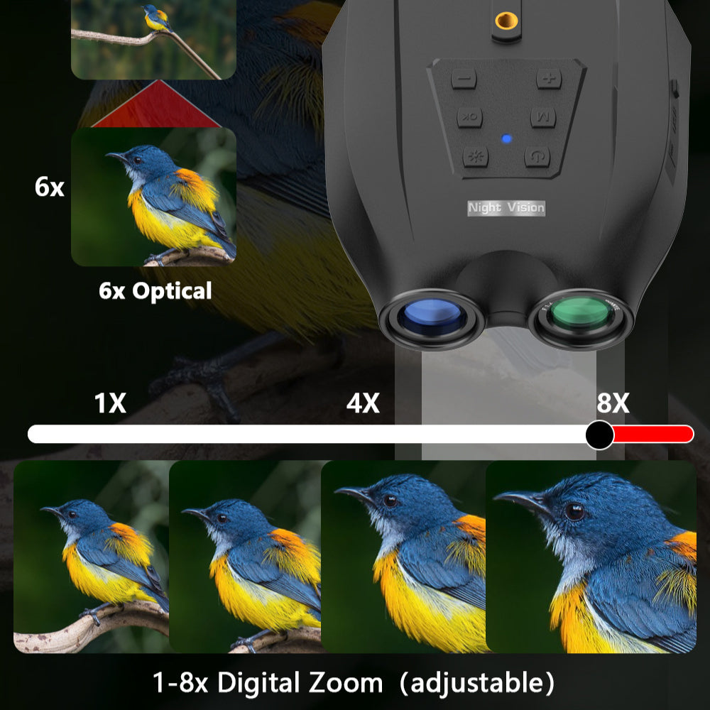 Optical Infrared Night Vision Binoculars with Dual-Screen, 6X Optical & 8X Digital Zoom, Ideal for Day/Night Use