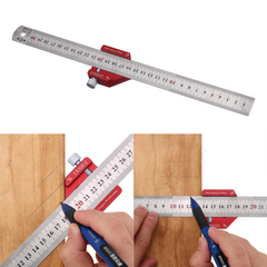 Adjustable 45/90 Degree Line Scribe Ruler - 300mm Stainless Steel & Aluminum Marking Tool for Woodworking