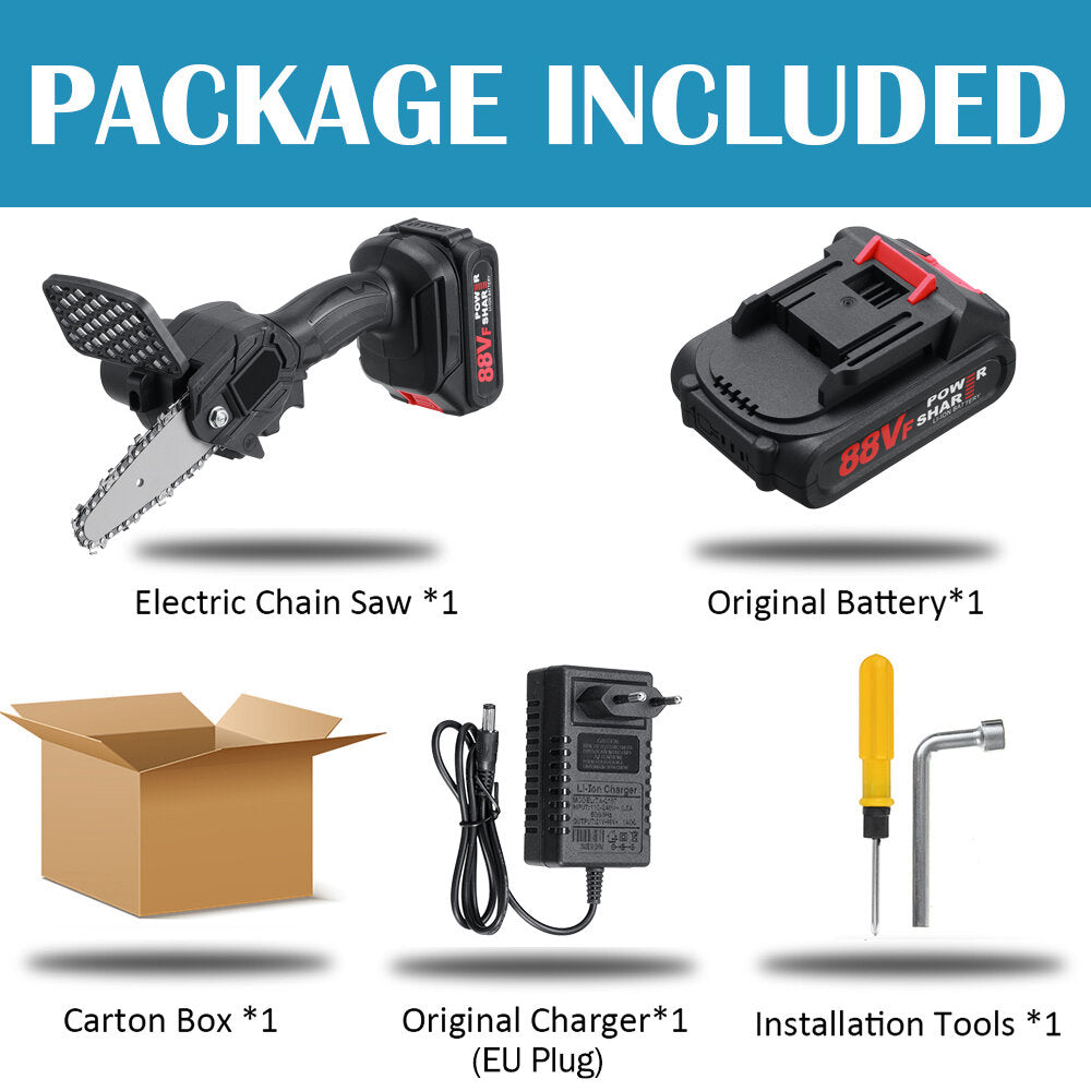 Upgrade 4in 88VF 1500W 2500mAh Mini Electric Chain Saw Battery Indicator Rechargeable Woodworking Tool