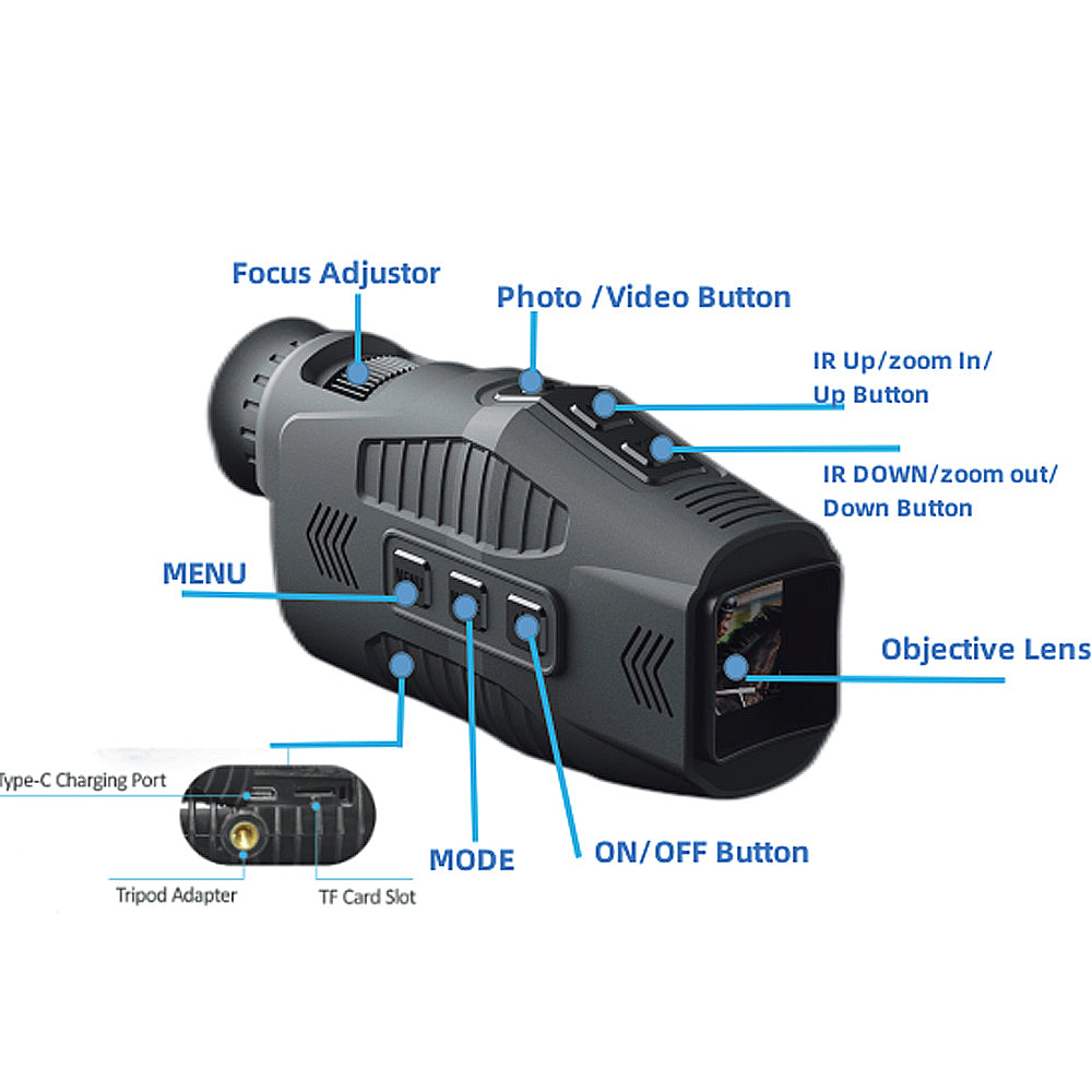 5X Digital Zoom Monocular, 960P HD Infrared Night Vision, Waterproof, 300M Range, Day/Night Dual Use, 7-Level Infrared Light