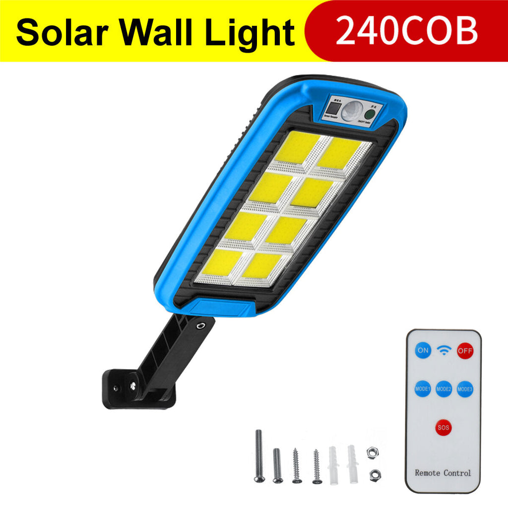 COB LED Solar Street Wall Light PIR Motion Sensor Dimmable Lamp Outdoor Garden