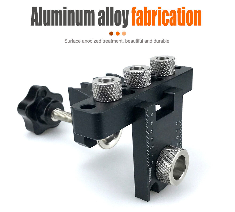 Three-in-One Positioning Hole Puncher for Woodworking - Compact, Durable, CNC Machined, Anodized Finish, 6061 Aluminum Alloy