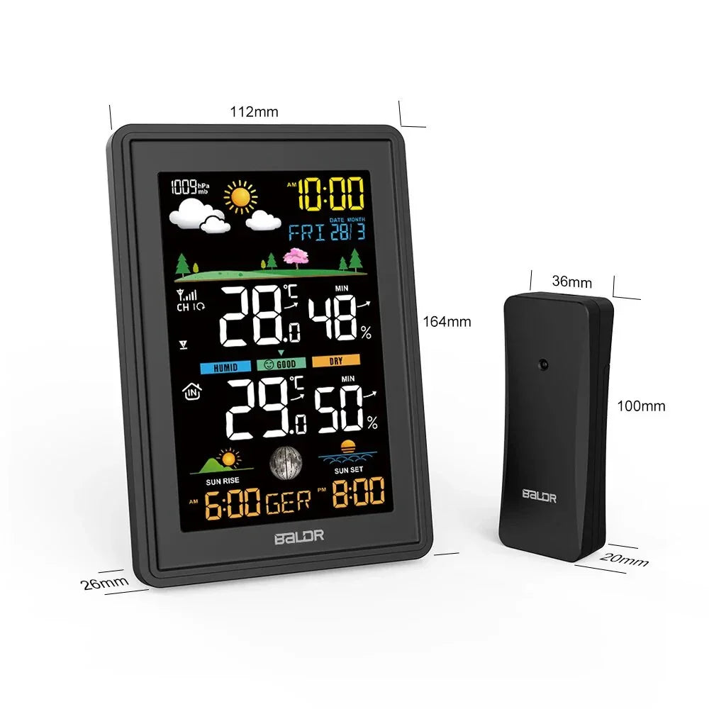 Wireless Digital Color Display Weather Station Clock Barometer Thermometer Hygrometer Trend Sun Time Forecast Sensor -40℃