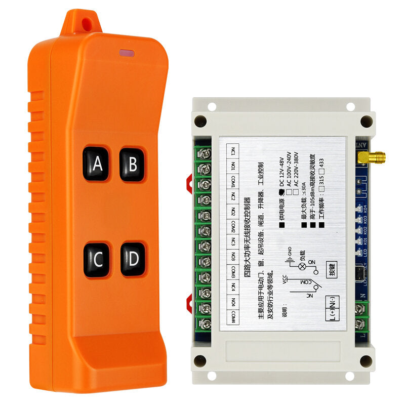 433MHz Wireless DC48V AC220V/380V Water Pump Remote Control Switch Four-way Intelligent Remote Control Switch Lamp Controller