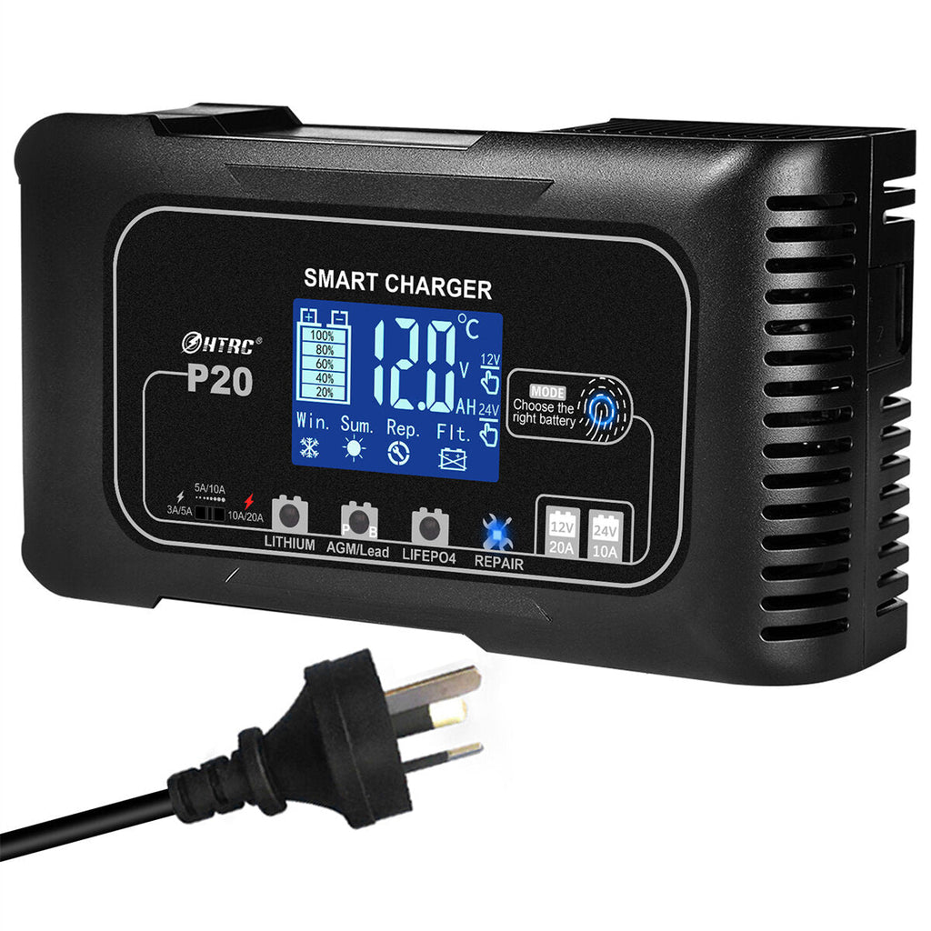 20A P20 12V-24V Smart Battery Charger For Car Motorcycle Battery Repair Charging For Auto Moto Lead Acid AGM Lithium LiFePo4 Batteries