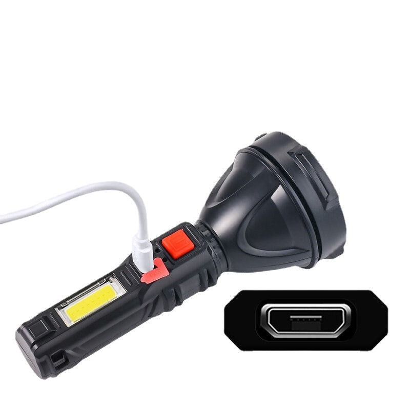 2000lm Long Shoot Strong OSL Flashlight with COB Sidelight USB Rechargeable Portable LED Torch Powerful Spotlight Come with 18650 Battery USB Cable