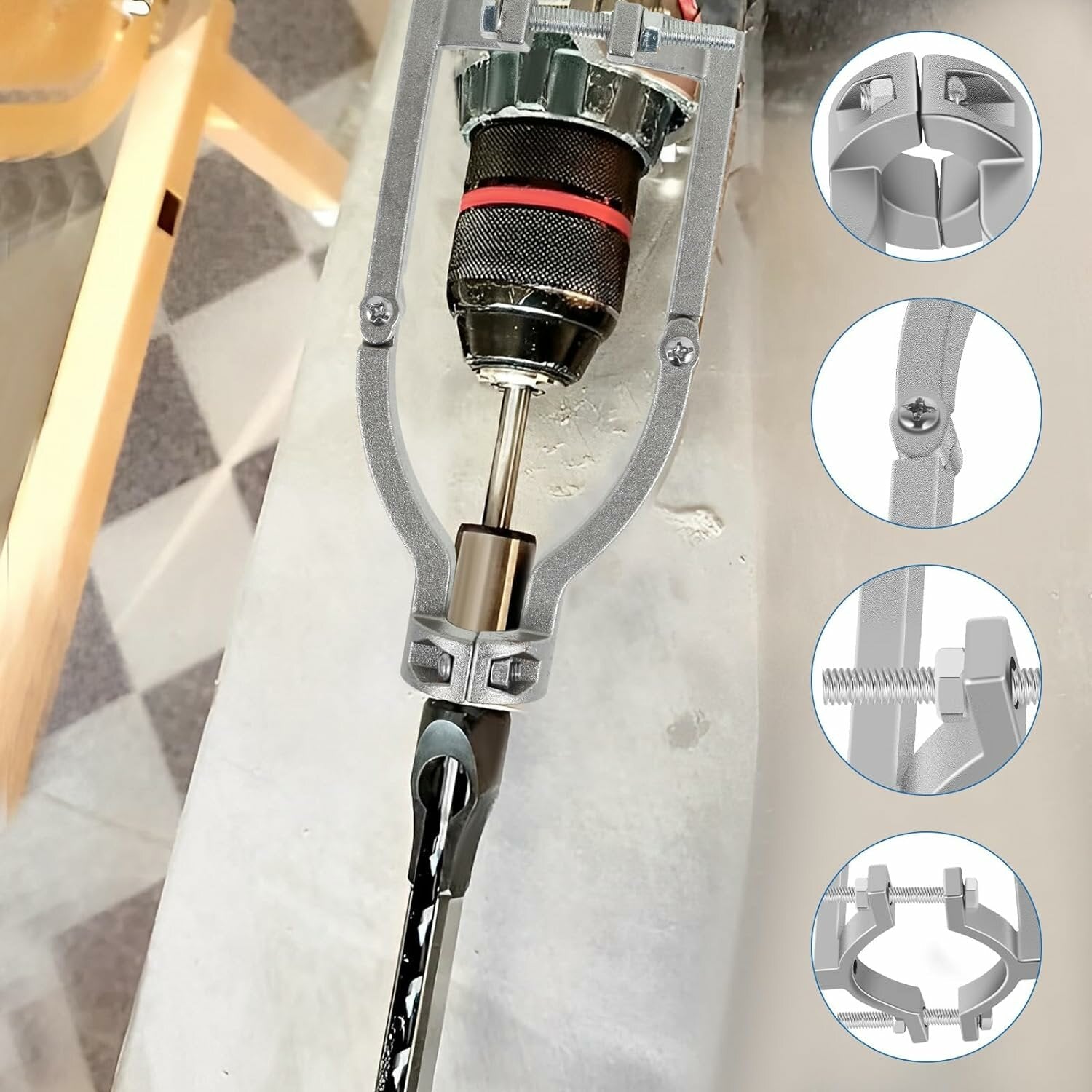Carbide Square Hole Drill Bit Set - 1 Adapter & 4 Bits (1/4" to 1/2") for Woodworking, DIY, and Furniture Projects
